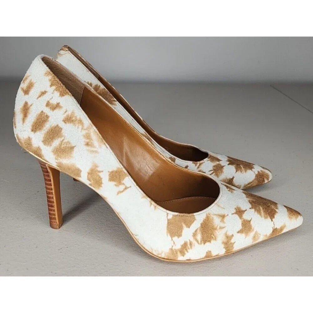 LRL Ralph Lauren Sarina Stiletto Heel Shoes Sz 7B Tie Dye Suede Tan/Light Beige